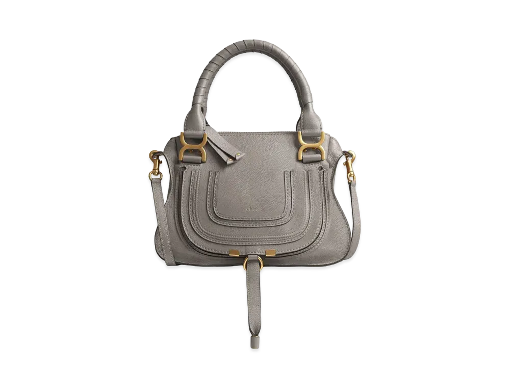 Chloe Marcie Small Double Carry Bag In Small Grain Calfskin "Grey"