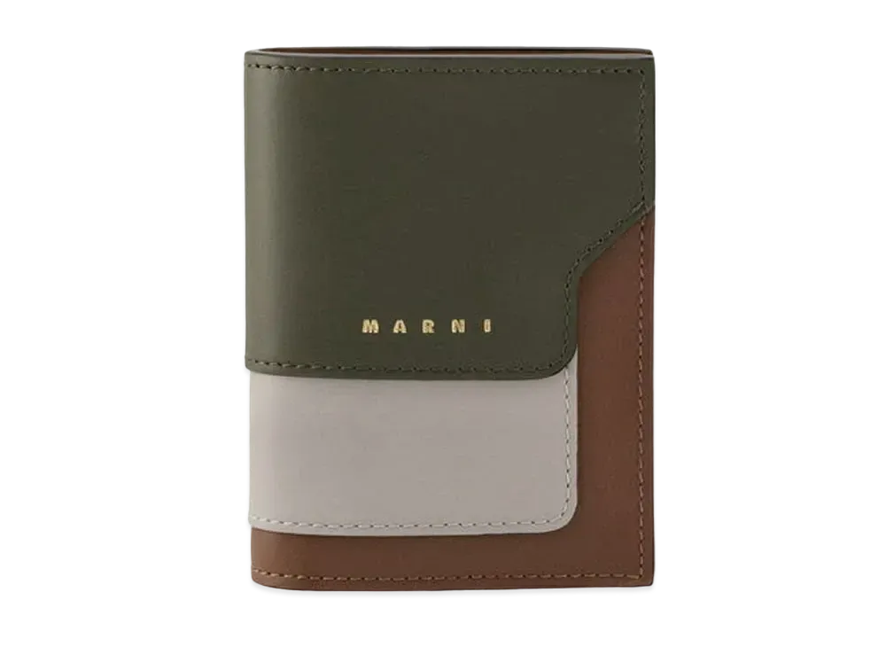 Marni Bi Fold Wallet in Saffiano Leather "Green/White/Brown"