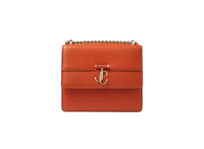 JIMMY CHOO VARENNE QUAD Light Gold JC Logo With Fine Shiny Curf Leather Shoulder Bag "Dark Amber Orange"