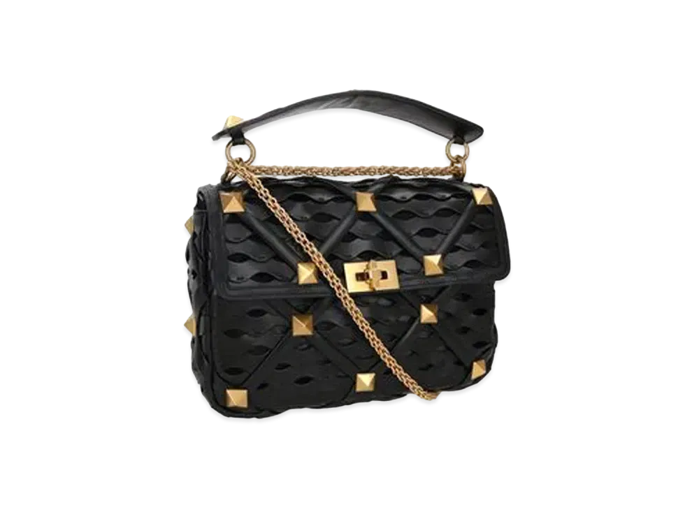 Valentino Large Roman Stud The Shoulder Bag With Chain And Wave Design "Black"