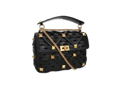 Valentino Large Roman Stud The Shoulder Bag With Chain And Wave Design "Black"
