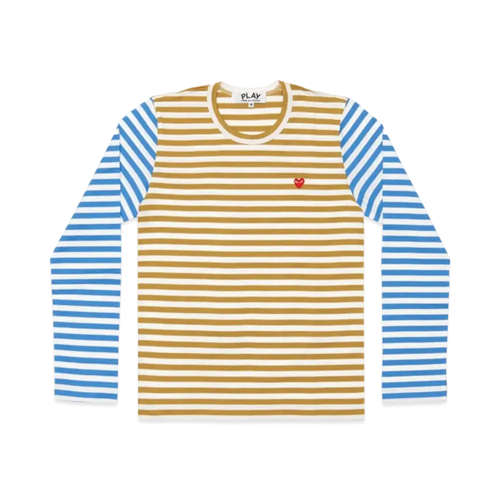 PLAY COMME des GARCONS Red Heart Striped L/S T-Shirt "Olive/Blue"