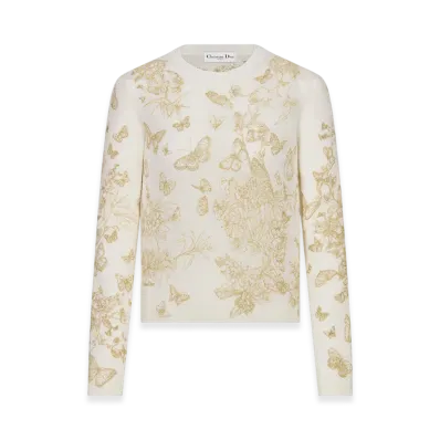 Dior Women's Embroidered Sweater Wool Cashmere Knit Butterflies Motif "White/Gold"