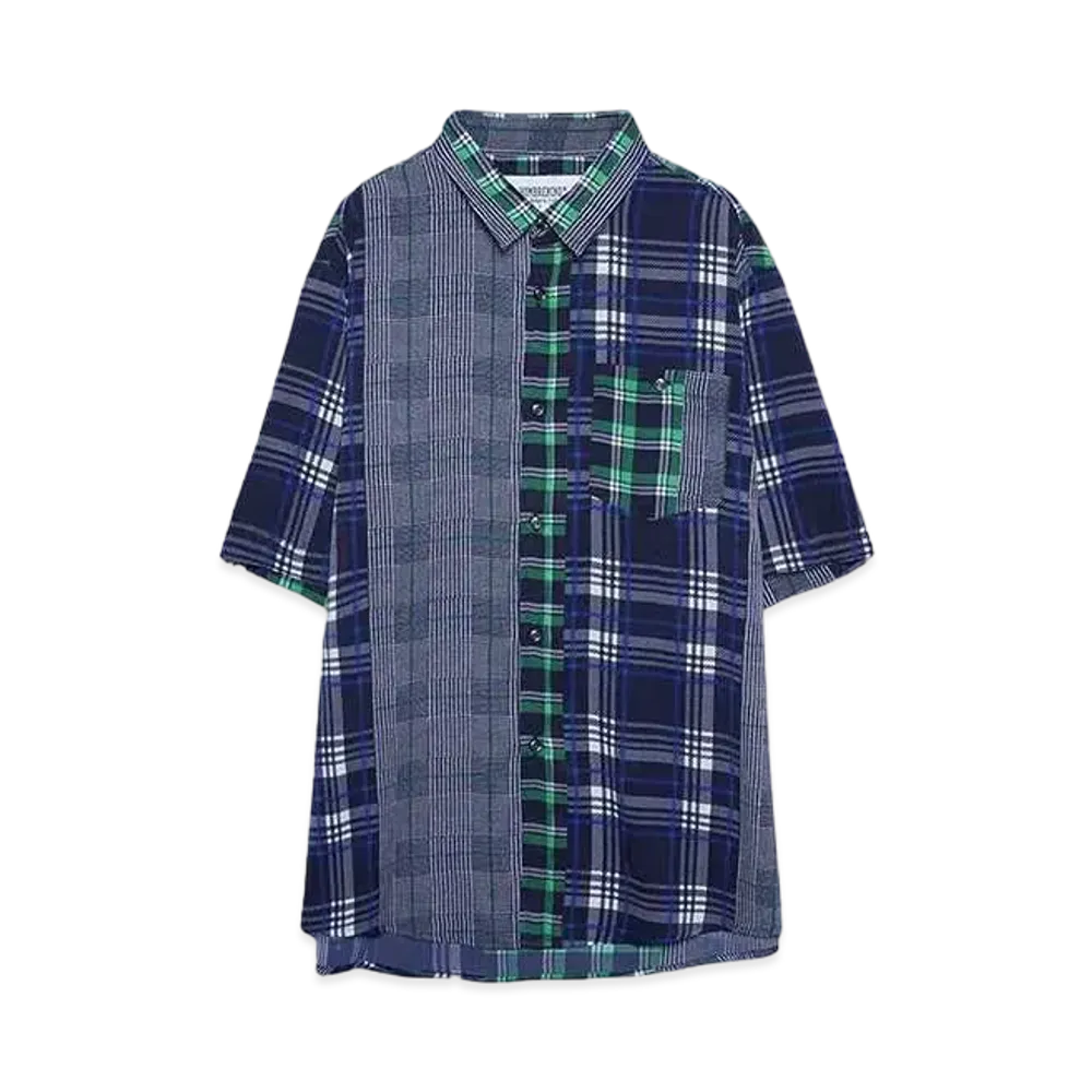 HOMBRE Nino CRAZY PLAID S/S SHIRT "NAVY / GREEN"