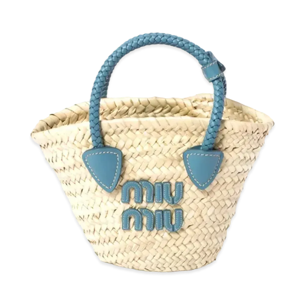 MIUMIU Woven Habric Handbag "Natural/Marine Blue"