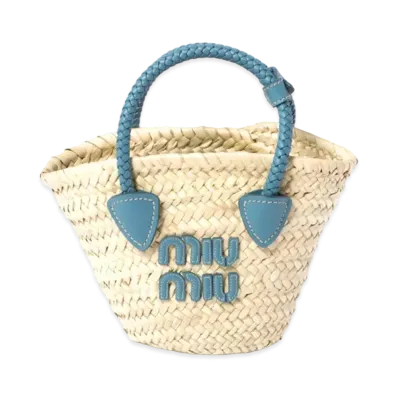 MIUMIU Woven Habric Handbag "Natural/Marine Blue"
