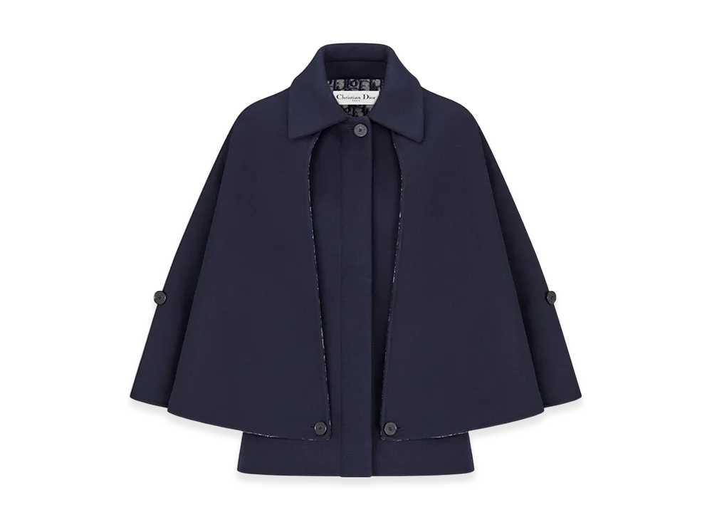 Dior Women's Cape-Effect Peacoat Double Sided Virgin Wool Silk Oblique Interior "Navy Blue"