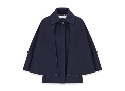 Dior Women's Cape-Effect Peacoat Double Sided Virgin Wool Silk Oblique Interior "Navy Blue"