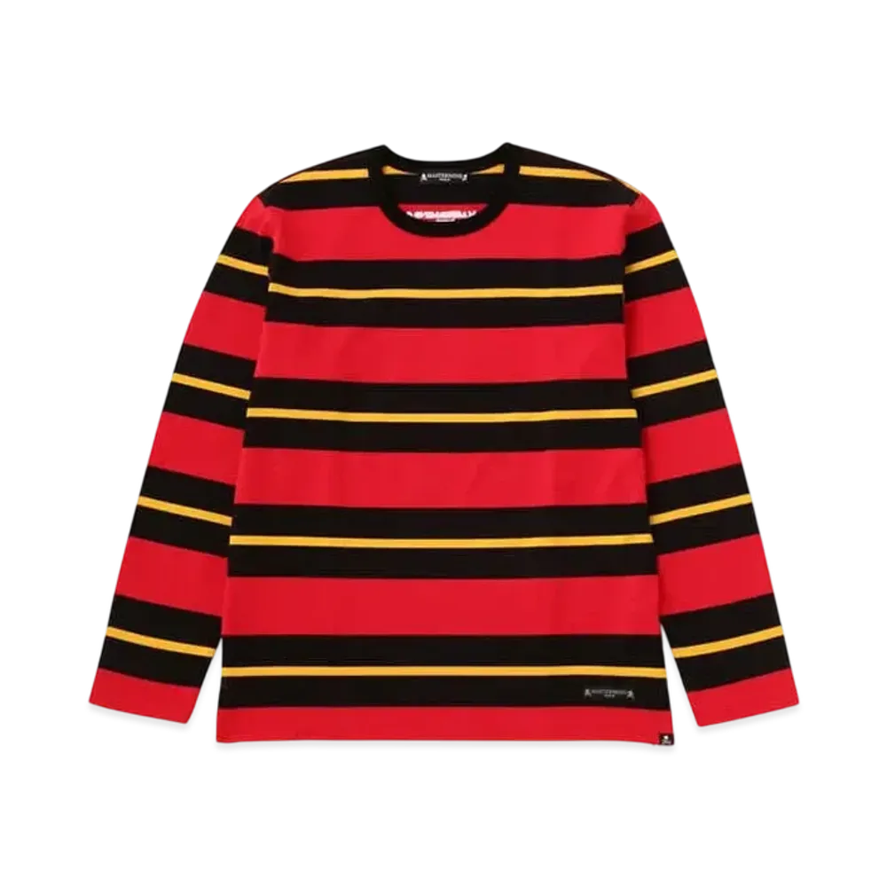 mastermind WORLD 3 Color Striped 3 4 Tee "Red Black Yellow"
