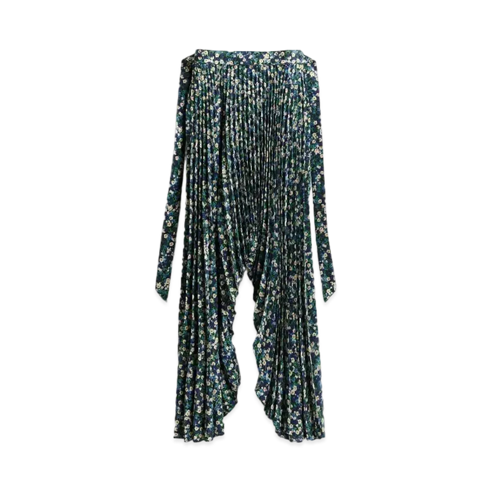 rokh x H&M Floral Print Pleated Skirt "Bright Blue/Floral"