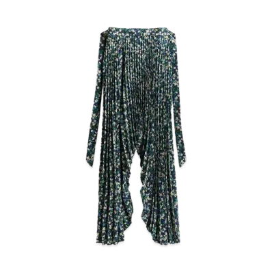 rokh x H&M Floral Print Pleated Skirt "Bright Blue/Floral"