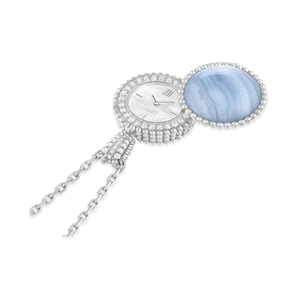 Van Cleef & Arpels Perlee secret pendant watch "18K White gold/Chalcedony/Diamond/Mother-of-pearl"