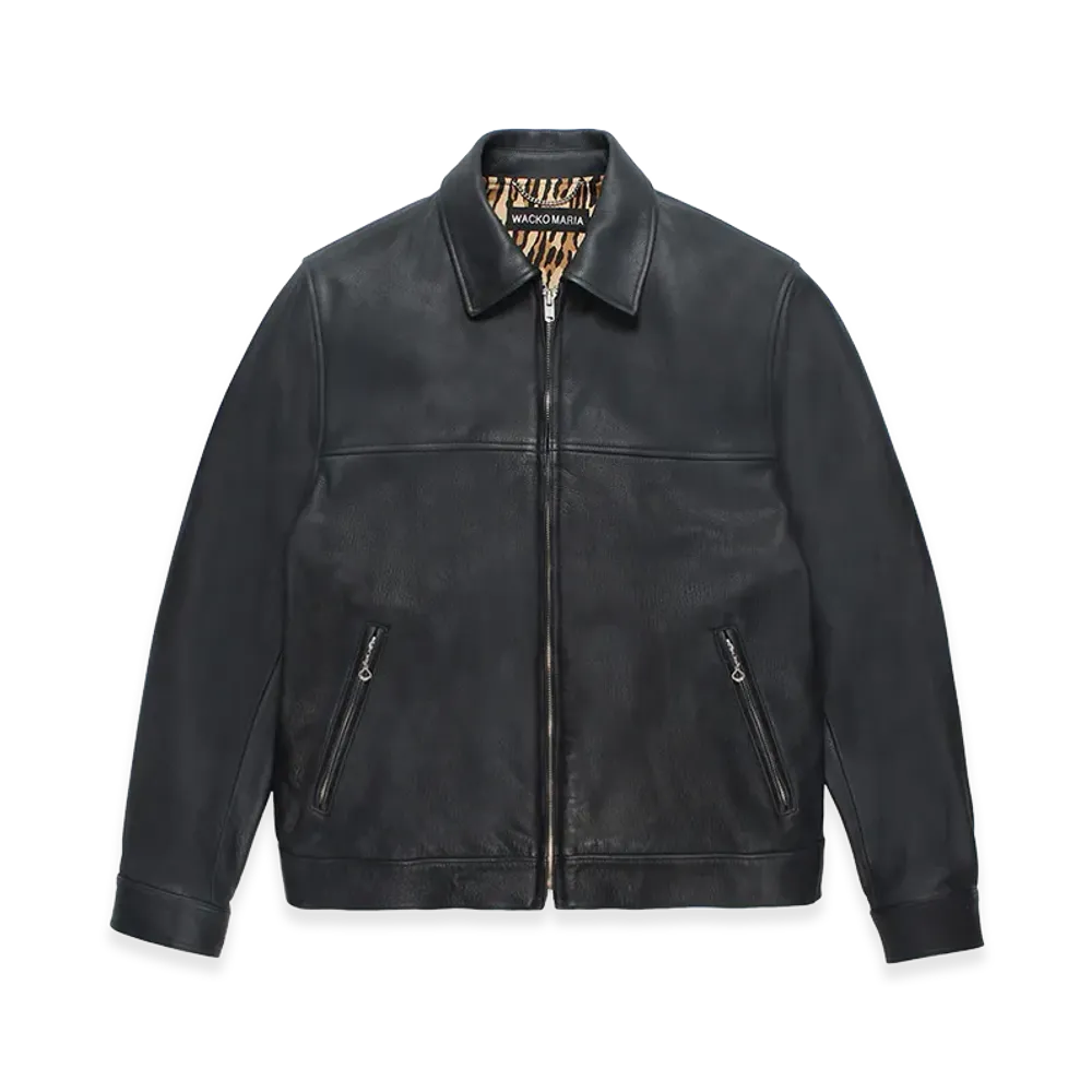 WACKO MARIA Leather Single Riders Jacket "Navy"