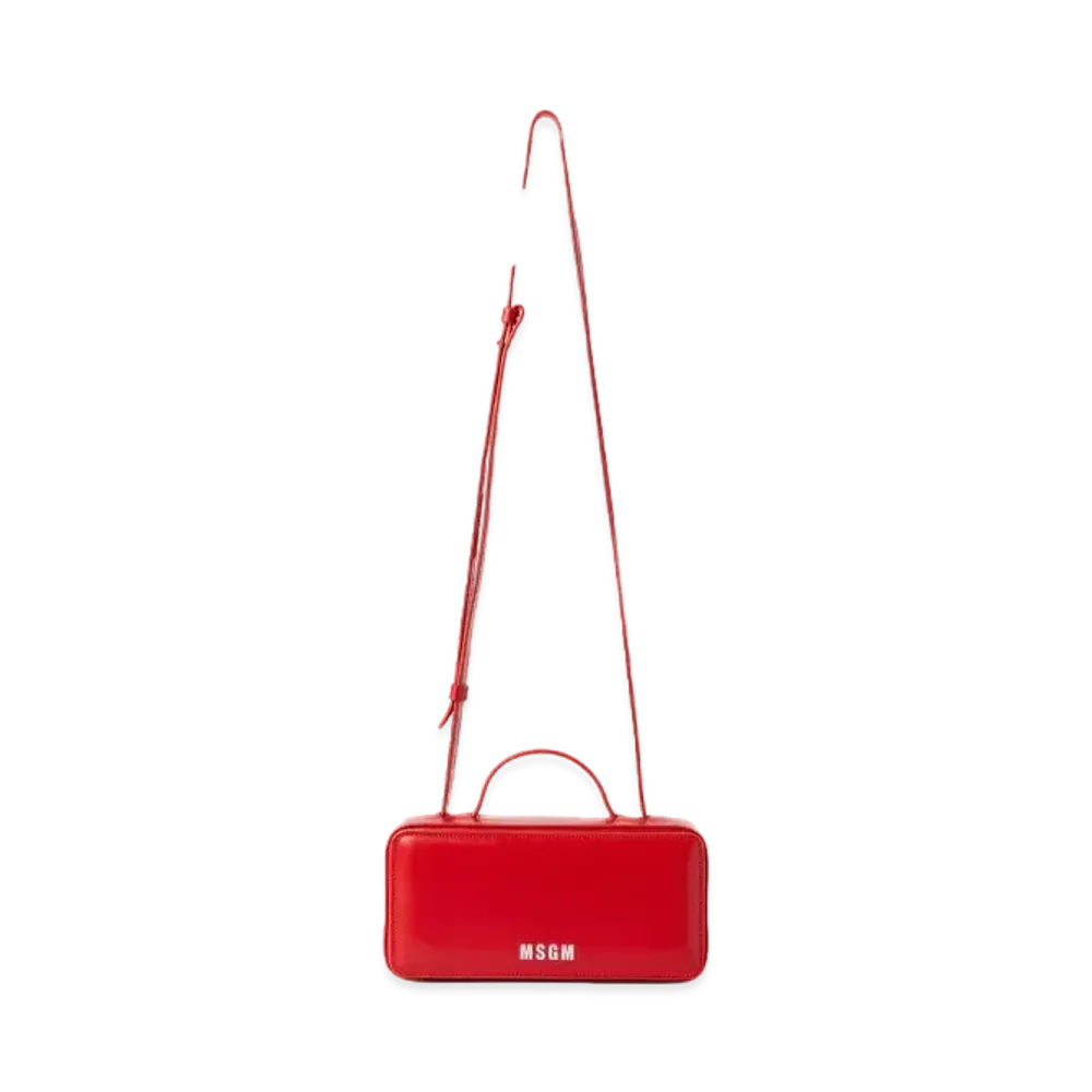 MSGM Small Red Shiny Leather Baguette Bag "Red"