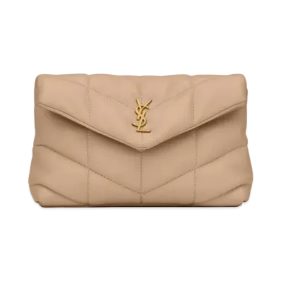 SAINT LAURENT Puffer Small Pouch In Quilted Lambskin "Dark Beige"
