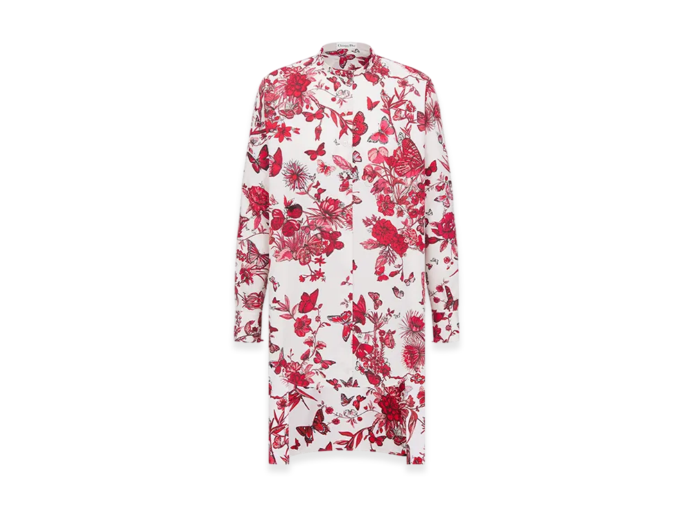 Dior Women's Long Blouse Silk Twill Mexico Motif "White/Red"