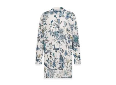 Dior Women's Blouse Voile Toile Mexico Motif "White/Pastel Midnight Blue"