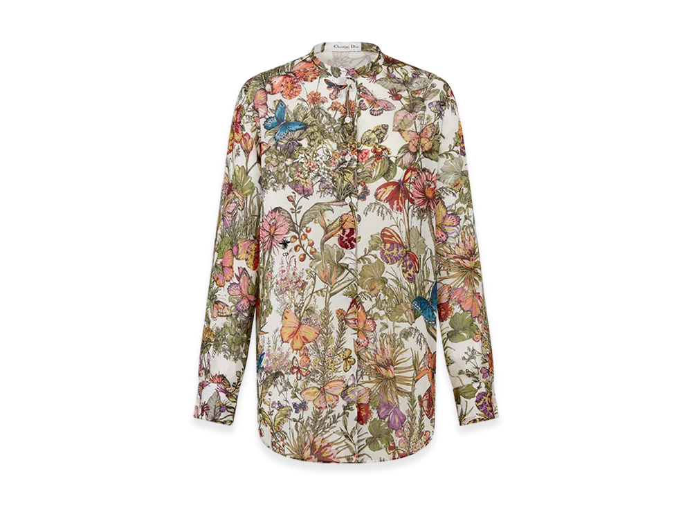 Dior Women's Blouse Voile Mexico Millefiori Motif "White/Multicolor"
