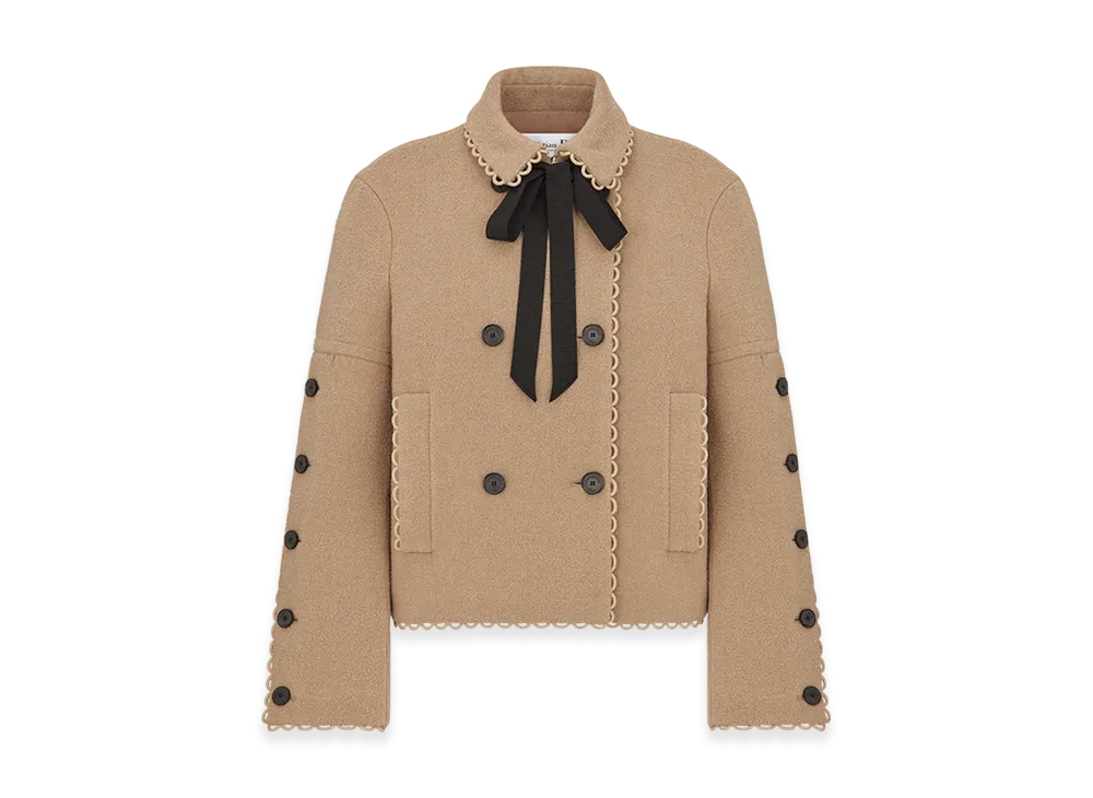 Dior Women's Peacoat Double Sided Virgin Wool Boucle "Beige"