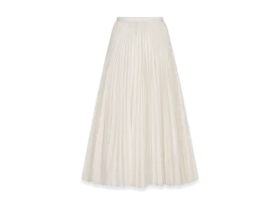 Dior Women's Mid-Length Pleated Skirt Silk Poplin "Ecru"