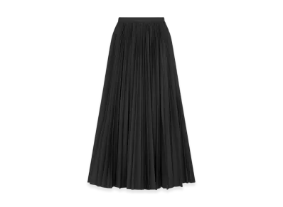 Dior Women's Mid-Length Pleated Skirt Silk Poplin "Black"