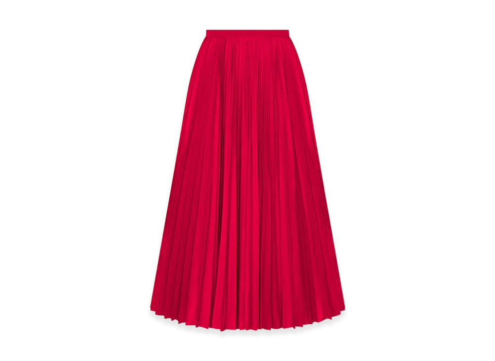 Dior Women's Mid-Length Pleated Skirt Amaryllis Silk Taffeta "Red"