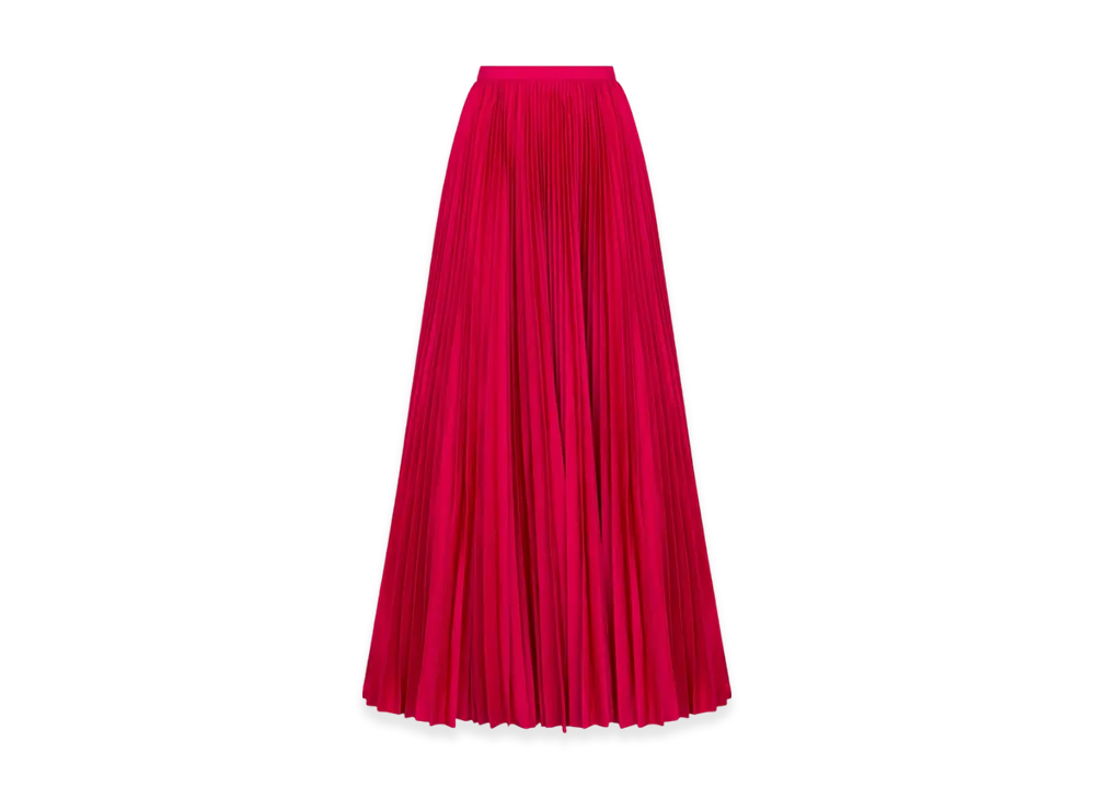 Dior Women's Long Pleated Skirt Amaryllis Silk Taffeta "Red"