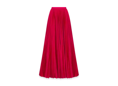 Dior Women's Long Pleated Skirt Amaryllis Silk Taffeta "Red"