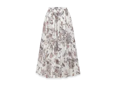 Dior Women's Flared Mid-Length Skirt Voile Toile Mexico Motif "White/Pastel Pink"