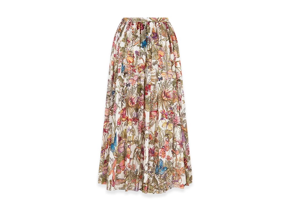 Dior Women's Mid-Length Flared Skirt Voile Mexico Millefiori Motif "Multicolor"