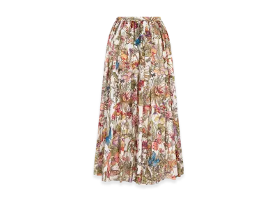 Dior Women's Mid-Length Flared Skirt Voile Mexico Millefiori Motif "Multicolor"