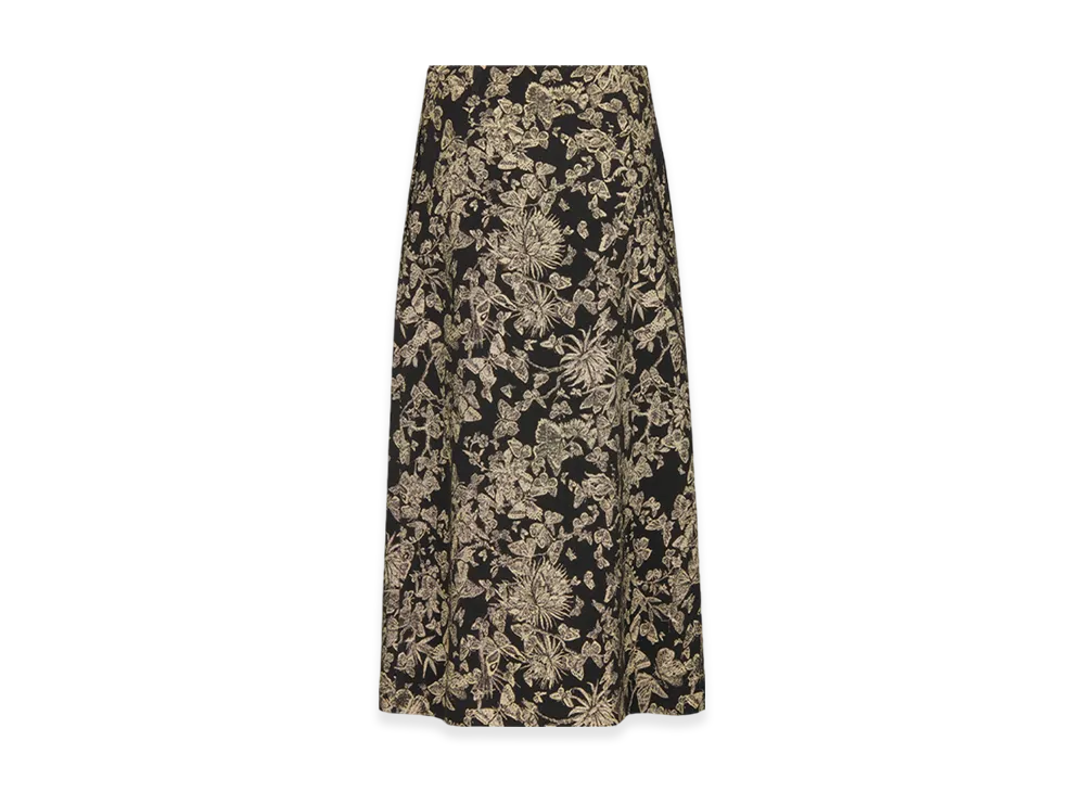 Dior Women's Mid-Length Flared Skirt Technical Jacquard Allover Butterfly Motif "Black/Gold"