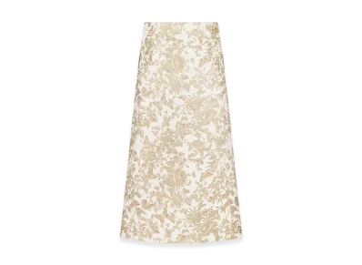 Dior Women's Mid-Length Flared Skirt Technical Jacquard Allover Butterfly Motif "White/Gold"