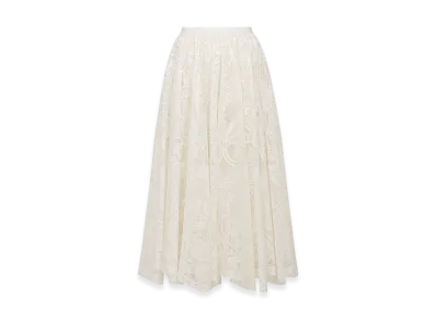 Dior Women's Flared Mid-Length Skirt Technical Lace Allover Butterfly Motif "Ecru"
