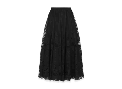 Dior Women's Flared Mid-Length Skirt Technical Lace D Lace Butterfly Motif "Black"