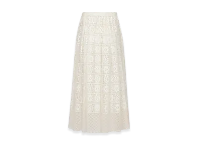 Dior Women's Flared Mid-Length Skirt Technical Lace Star Motif "Ecru"