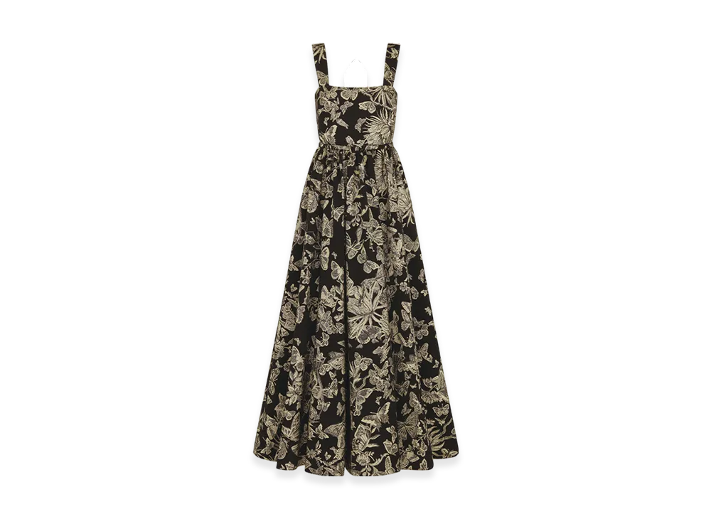 Dior Women's Long Belted Dress Technical Jacquard Allover Butterfly Motif "Black/Gold"
