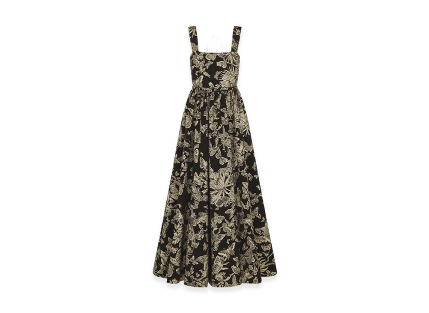 Dior Women's Long Belted Dress Technical Jacquard Allover Butterfly Motif " Black/Gold" | SNKRDUNK Dior Women's Long Belted Dress Technical Jacquard Allover Butterfly Motif " Black/Gold" | SNKRDUNK