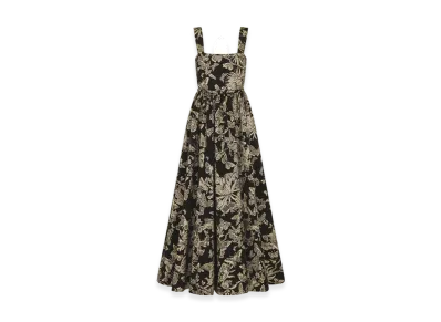 Dior Women's Long Belted Dress Technical Jacquard Allover Butterfly Motif "Black/Gold"