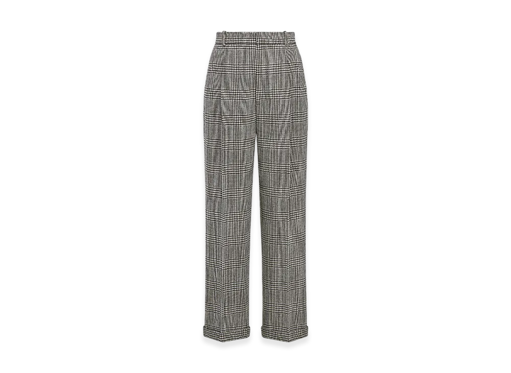 Dior Women's Wide-Leg Pants Virgin Wool Prince Of Wales Motif "Gray"