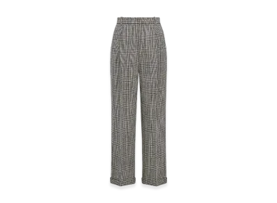Dior Women's Wide-Leg Pants Virgin Wool Prince Of Wales Motif "Gray"