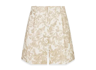 Dior Women's Pleated Shorts Technical Jacquard Allover Butterfly Motif "White/Gold"