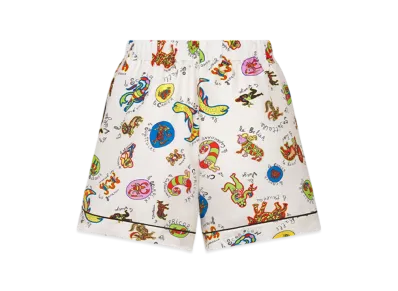 Dior Women's Shorts Silk Twill Dragon Zodiac Motif "White/Multicolor"