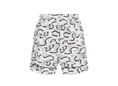 Dior Women's Shorts Silk Twill Colombe E Cartigli Motif "White/White/Black"