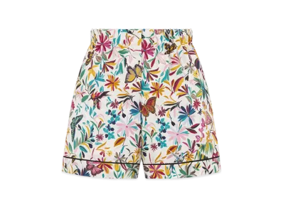 Dior Women's Shorts Silk Twill Fantastica Motif "White/Multicolor"