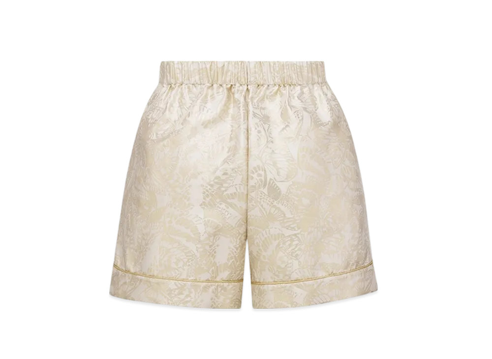 Dior Women's Shorts Silk Twill Gold Tone Allover Butterfly Motif "White/Gold"