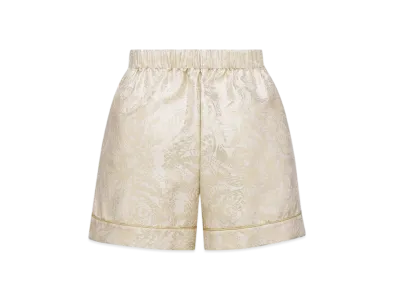 Dior Women's Shorts Silk Twill Gold Tone Allover Butterfly Motif "White/Gold"