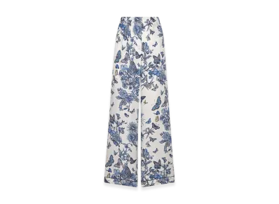 Dior Women's Pants Mexico Silk Twill "White/Pastel Midnight Blue"