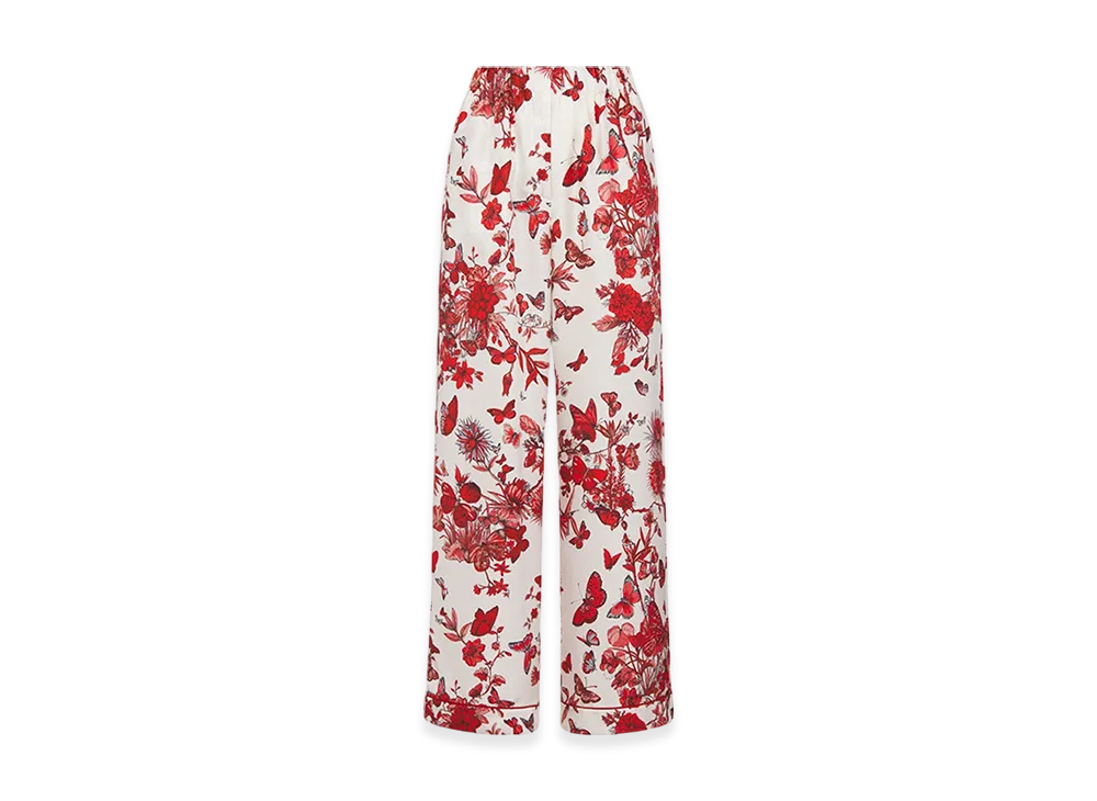 Dior Women's Pants Silk Twill Le Coeurs Papillons Motif "White/Red"