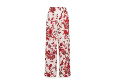 Dior Women's Pants Silk Twill Le Coeurs Papillons Motif "White/Red"